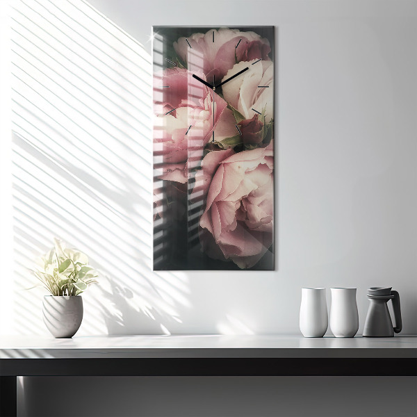 Modern vertical wall clock Bouquet of pink roses