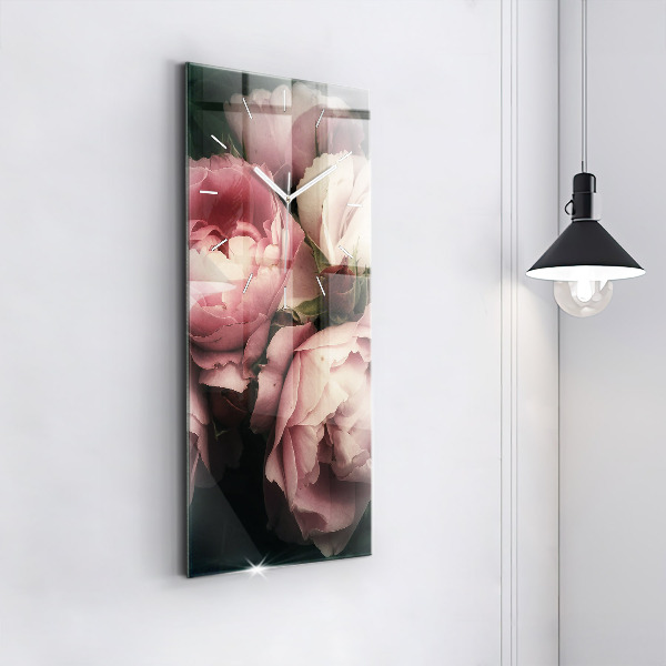 Modern vertical wall clock Bouquet of pink roses