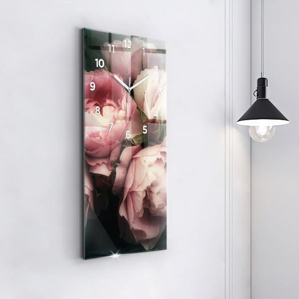 Modern vertical wall clock Bouquet of pink roses