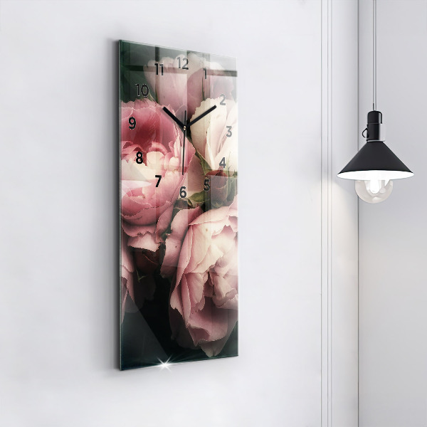 Modern vertical wall clock Bouquet of pink roses