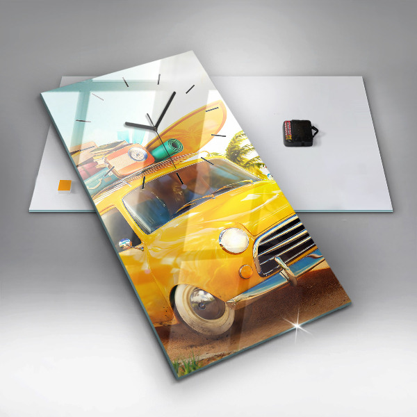 Modern vertical wall clock Car with surfboard