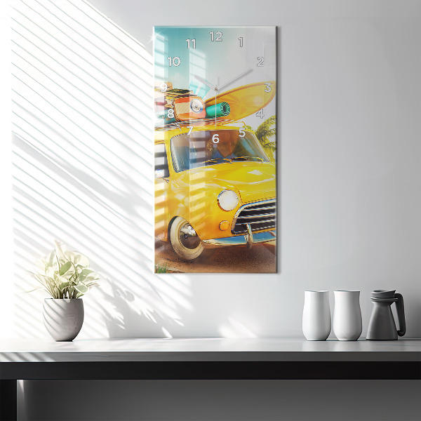 Modern vertical wall clock Car with surfboard