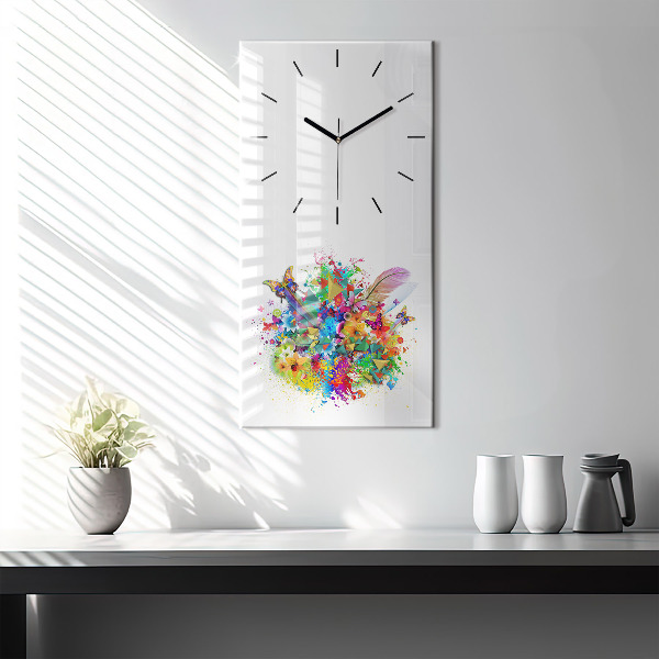 Modern vertical wall clock Floral harmony with butterflies