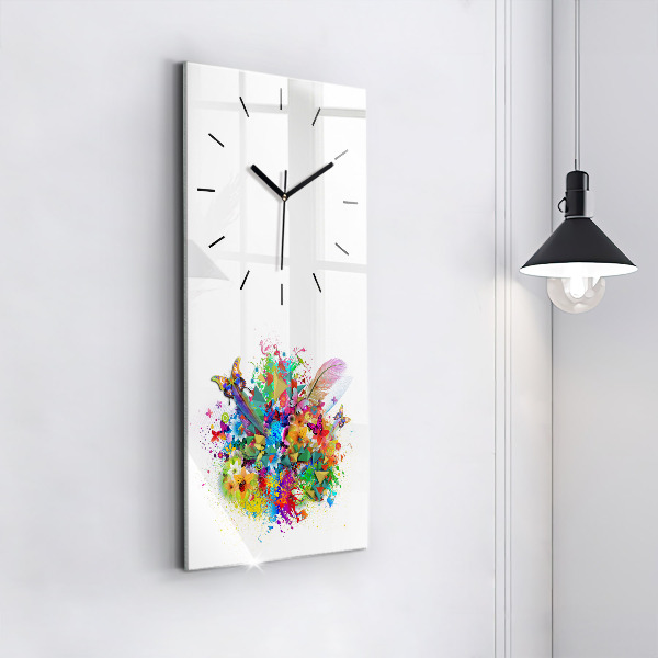 Modern vertical wall clock Floral harmony with butterflies
