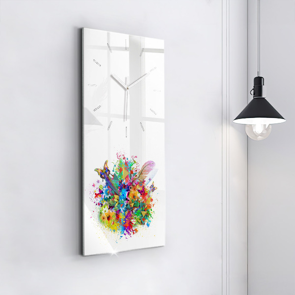 Modern vertical wall clock Floral harmony with butterflies