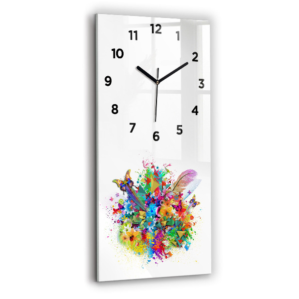 Modern vertical wall clock Floral harmony with butterflies