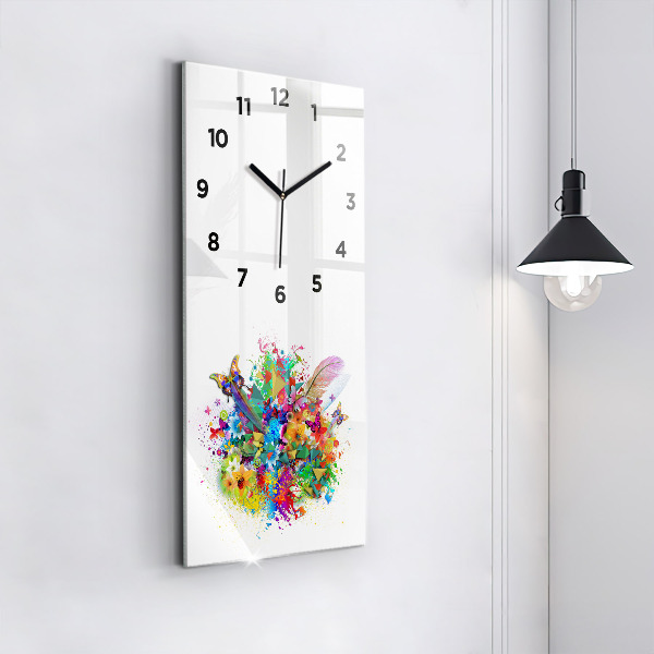 Modern vertical wall clock Floral harmony with butterflies