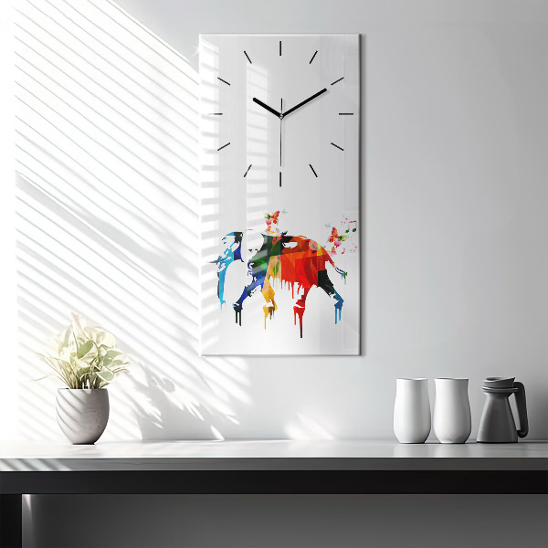 Modern vertical wall clock Colorful painted elephant
