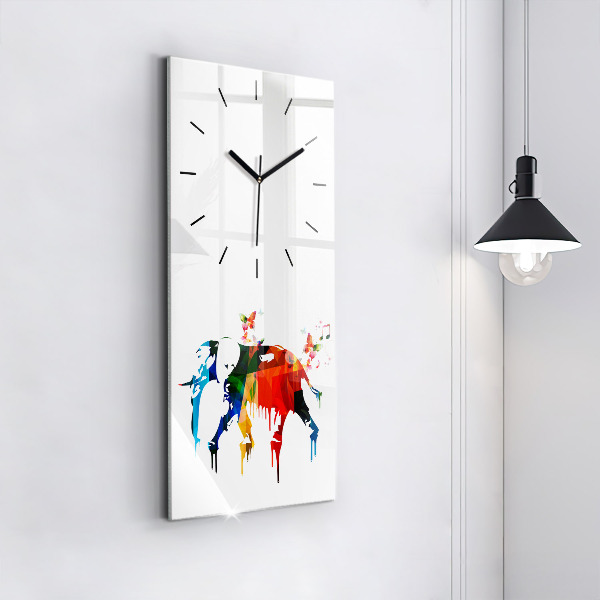 Modern vertical wall clock Colorful painted elephant