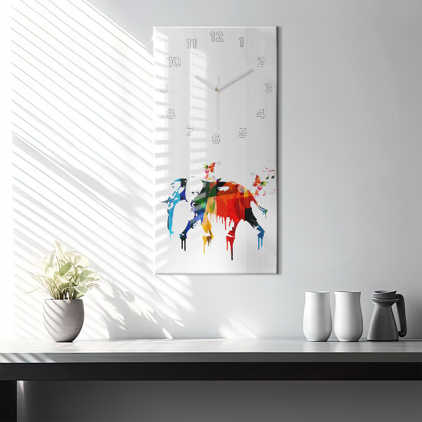 Modern vertical wall clock Colorful painted elephant