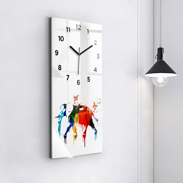 Modern vertical wall clock Colorful painted elephant