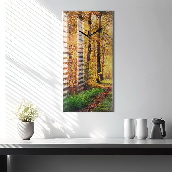 Modern vertical wall clock Autumn forest scenery