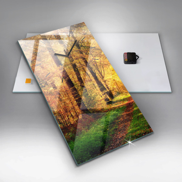 Modern vertical wall clock Autumn forest scenery