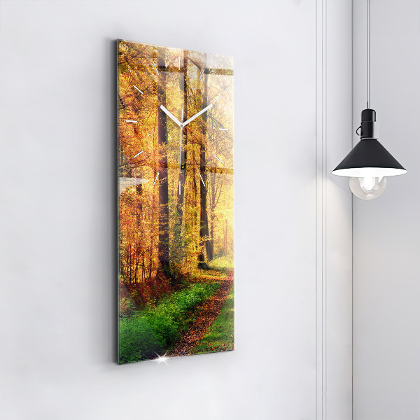 Modern vertical wall clock Autumn forest scenery