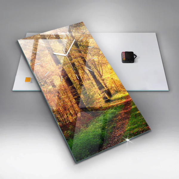 Modern vertical wall clock Autumn forest scenery