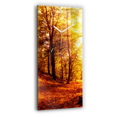 Modern vertical wall clock Forest landscape in the sun