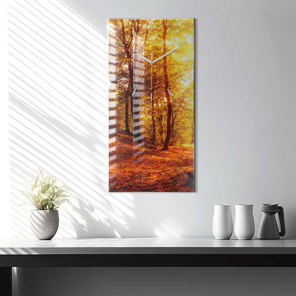 Modern vertical wall clock Forest landscape in the sun