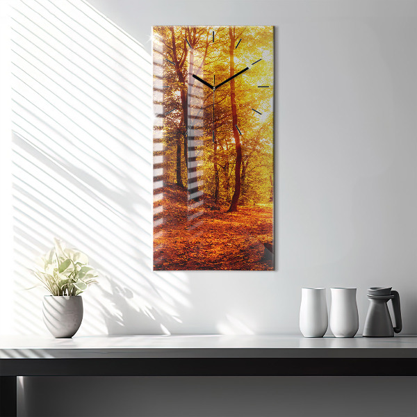 Modern vertical wall clock Forest landscape in the sun