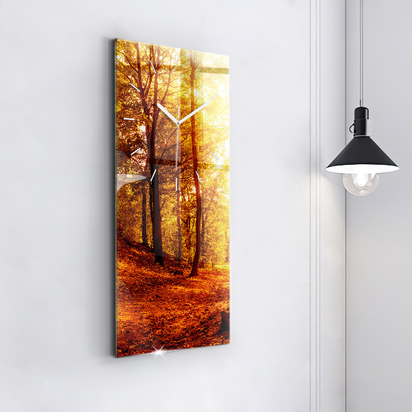 Modern vertical wall clock Forest landscape in the sun