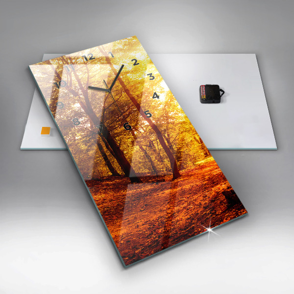Modern vertical wall clock Forest landscape in the sun
