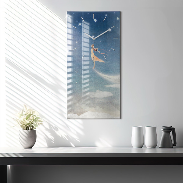 Modern vertical wall clock Girl on the moon