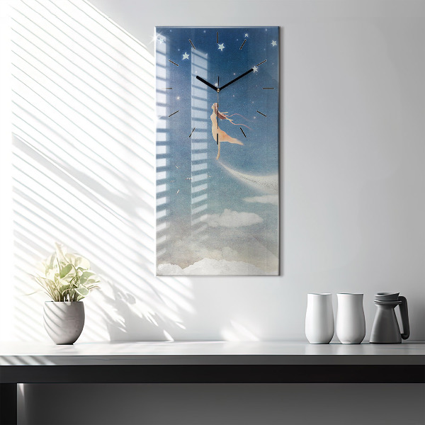 Modern vertical wall clock Girl on the moon
