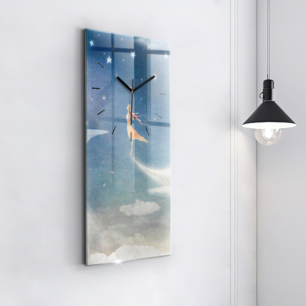 Modern vertical wall clock Girl on the moon