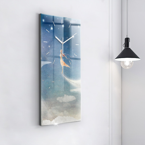 Modern vertical wall clock Girl on the moon