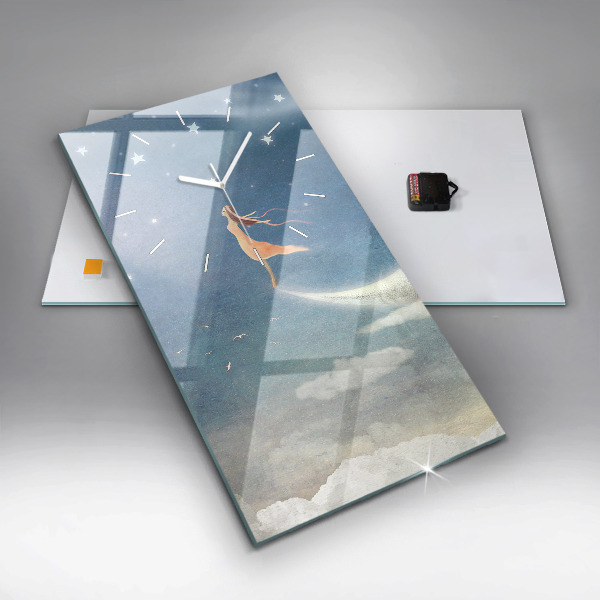 Modern vertical wall clock Girl on the moon