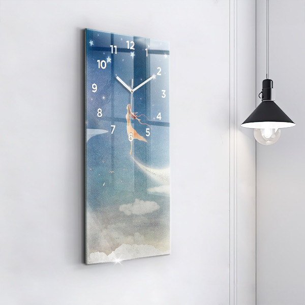 Modern vertical wall clock Girl on the moon