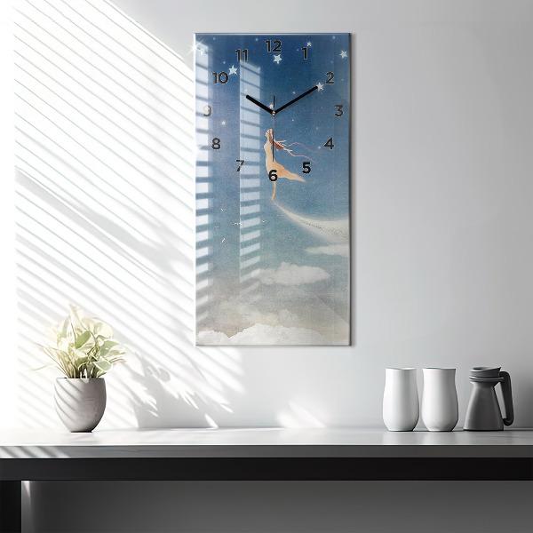 Modern vertical wall clock Girl on the moon