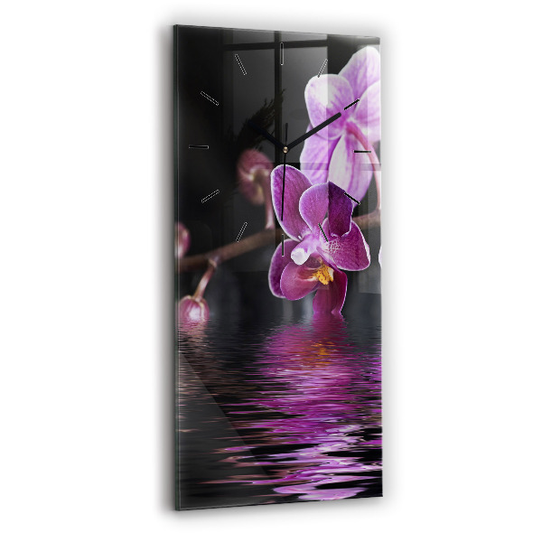 Modern vertical wall clock Orchid flower on the water
