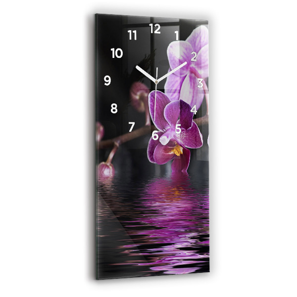 Modern vertical wall clock Orchid flower on the water
