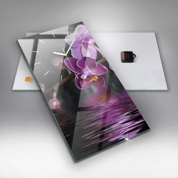 Modern vertical wall clock Orchid flower on the water