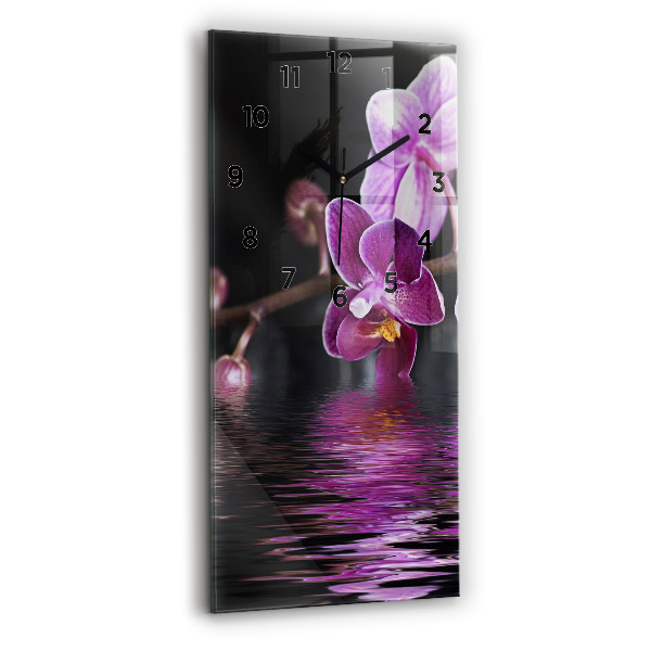 Modern vertical wall clock Orchid flower on the water
