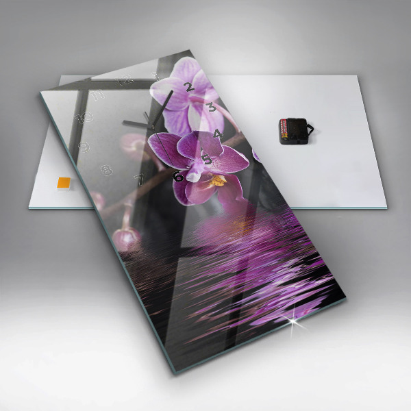 Modern vertical wall clock Orchid flower on the water