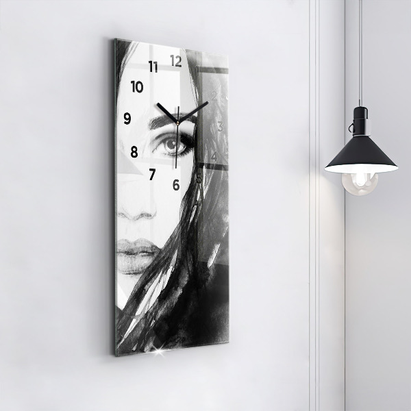 Modern vertical wall clock Portrait of a woman