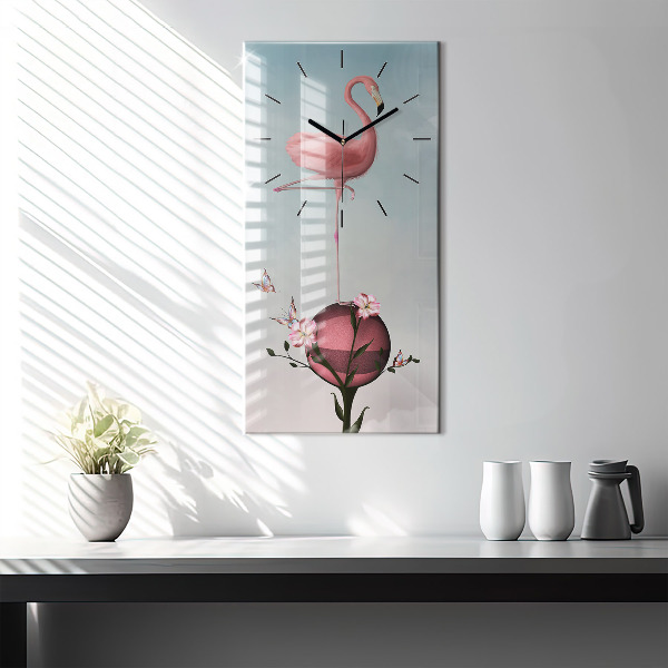 Modern vertical wall clock Surreal Flamingo