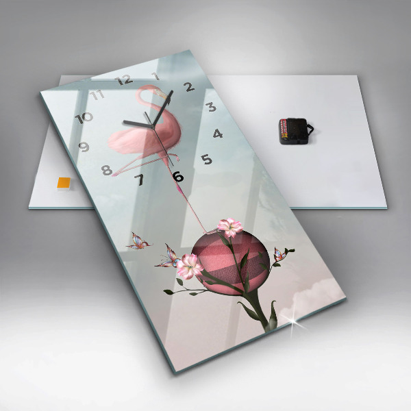 Modern vertical wall clock Surreal Flamingo