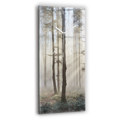 Modern vertical wall clock Forest in the fog
