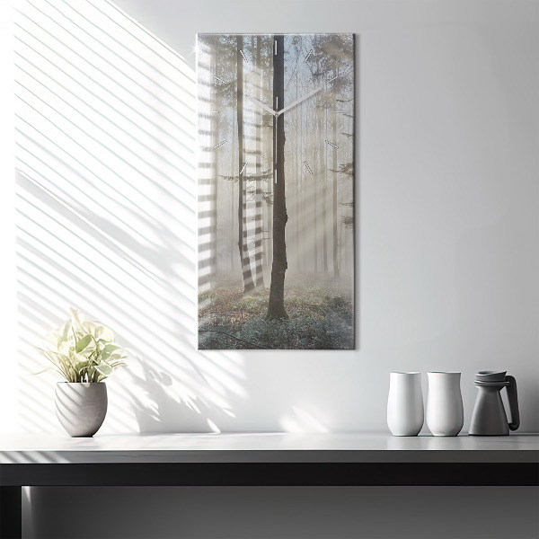 Modern vertical wall clock Forest in the fog