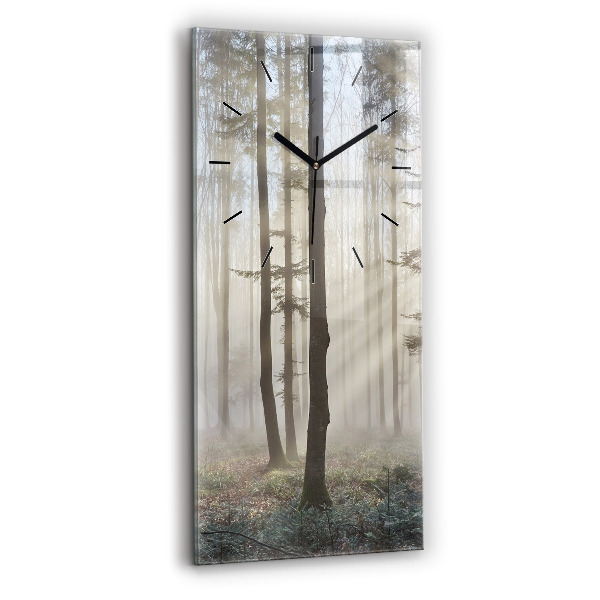 Modern vertical wall clock Forest in the fog