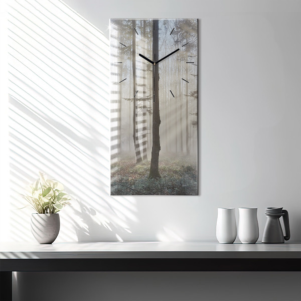Modern vertical wall clock Forest in the fog