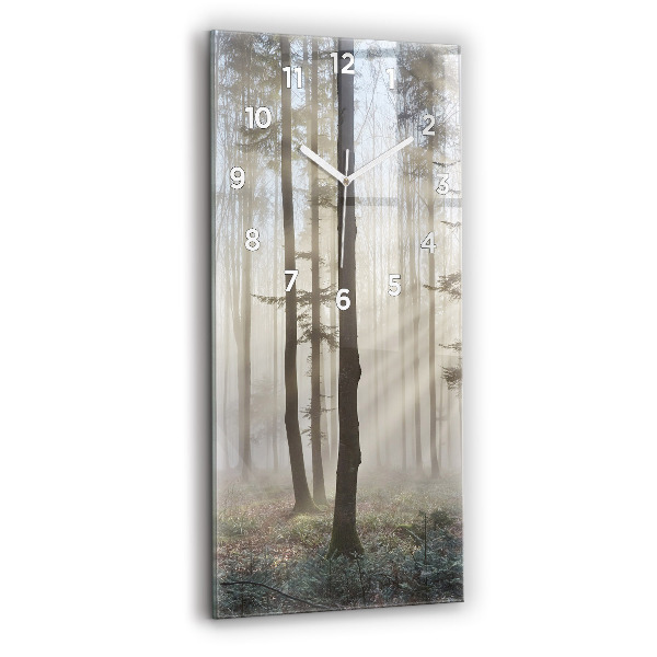 Modern vertical wall clock Forest in the fog