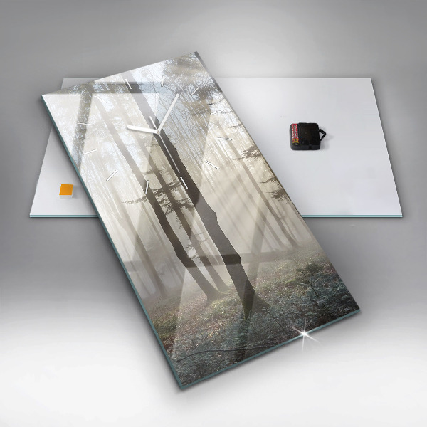 Modern vertical wall clock Forest in the fog
