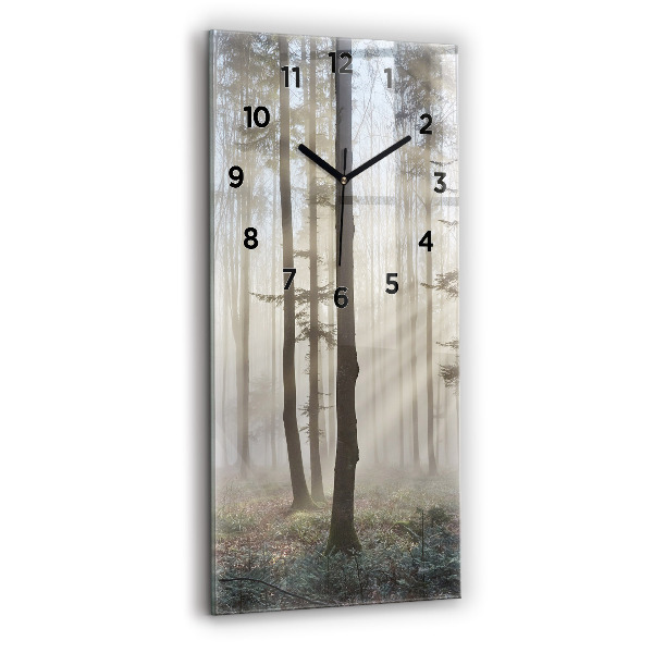 Modern vertical wall clock Forest in the fog