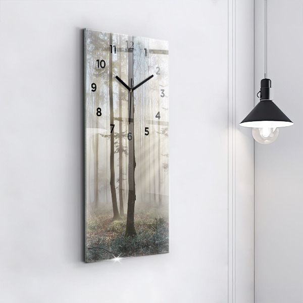 Modern vertical wall clock Forest in the fog