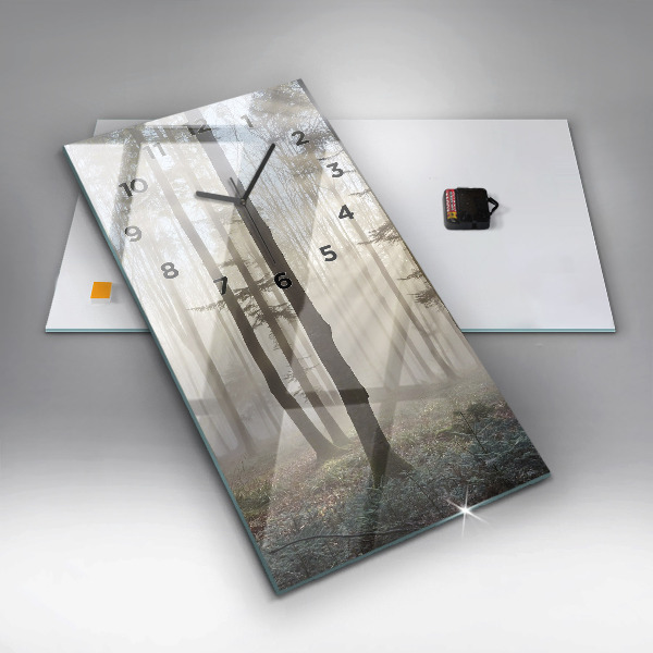 Modern vertical wall clock Forest in the fog