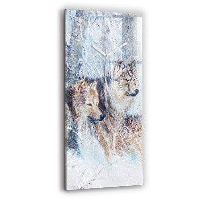 Modern vertical wall clock Wolves in the forest