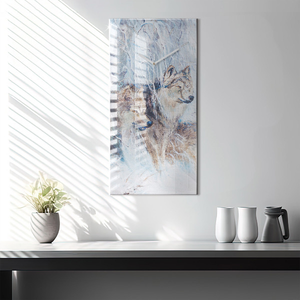 Modern vertical wall clock Wolves in the forest
